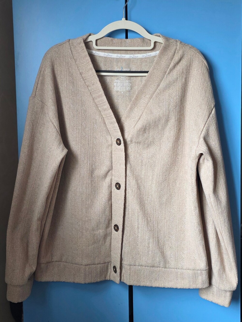 Beige V-Neck Button-Up Women's Sweater Cardigan | Size XL